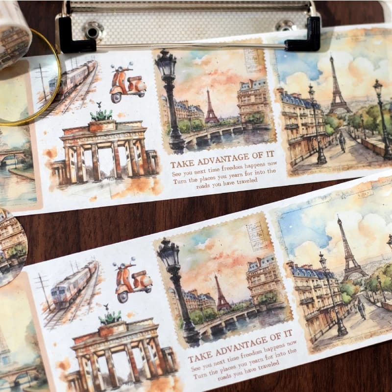 Yoofun 7x200cm Travelling The World Buildings Washi Tape DIY Scrapbooking Collage Junk Journal Sticker Label Masking Tape