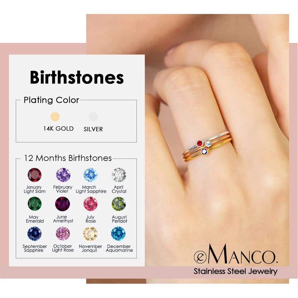 eManco 316 Stainless Steel Birthstone Ring Gold Color Simple Fashion Style For Women Festival Party Gift