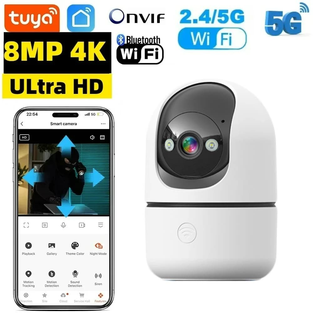 Tuya 8MP 5G WiFi Camera Tuya Smart Home Wireless IP Surveillance Camera AI Detect Automatic Tracking Security Baby Monitor TUYA