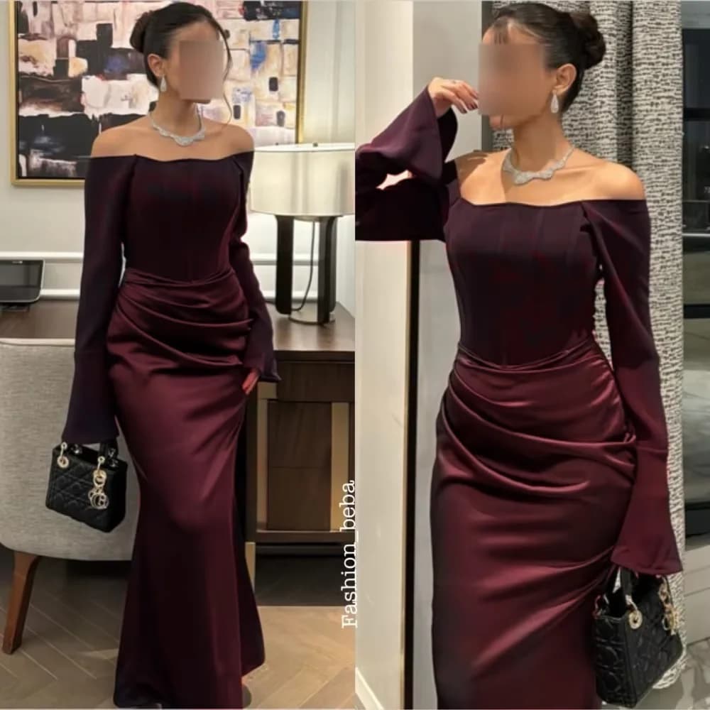 Customized Matching Pleat Trumpet Off-the-shoulder Long Dresses Bespoke Occasion High Quality Simple