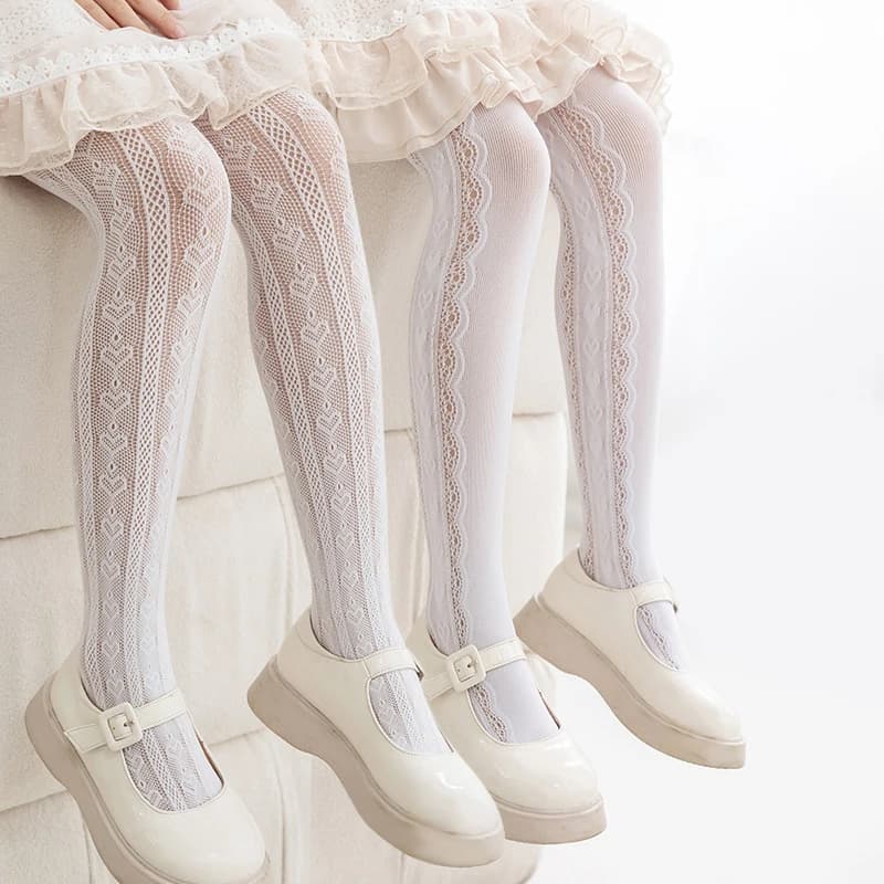 New Summer Girls Tights Pure Cotton Breathable Mesh Beige White Black Children Princess Pantyhose Lolita Leggings For 2-12Y