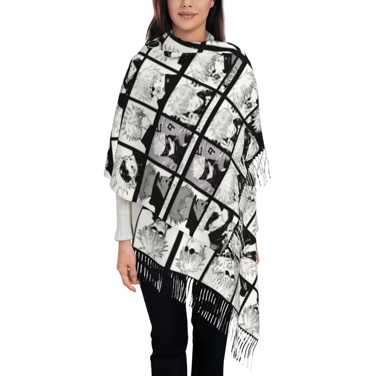 Gojo Satoru Collage Shawl Wraps Women Winter Warm Long Soft Scarf Anime Pashmina Shawl Scarves