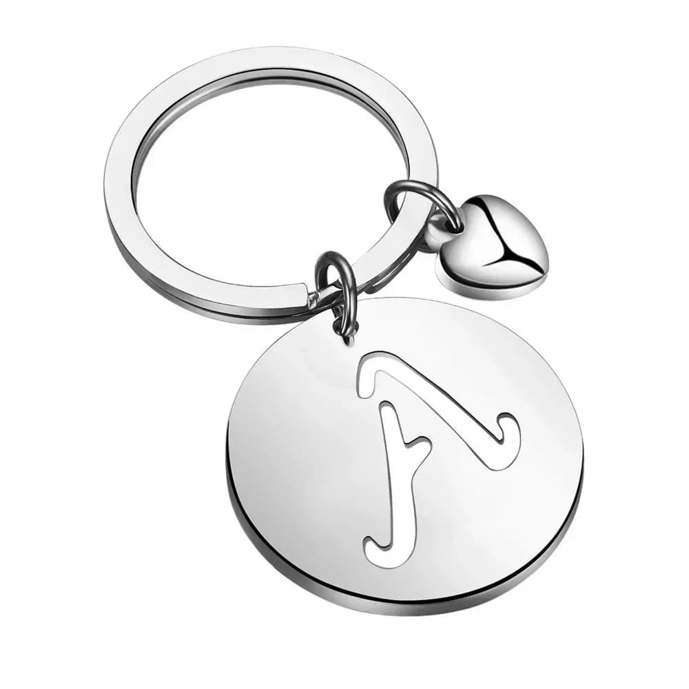 1PCS/2PCS Popular A-Z Round Brand Stainless Steel Keychain 26 Letter Keyring Pendant Key Ring Buckle Chains for Car Moto Gift