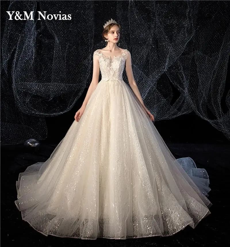High Quality Luxury Lace Sequin Wedding Dress Vestidos De Novia Bride Sweet O Neck Dream Princess Custom Plus Size Robe Mariee