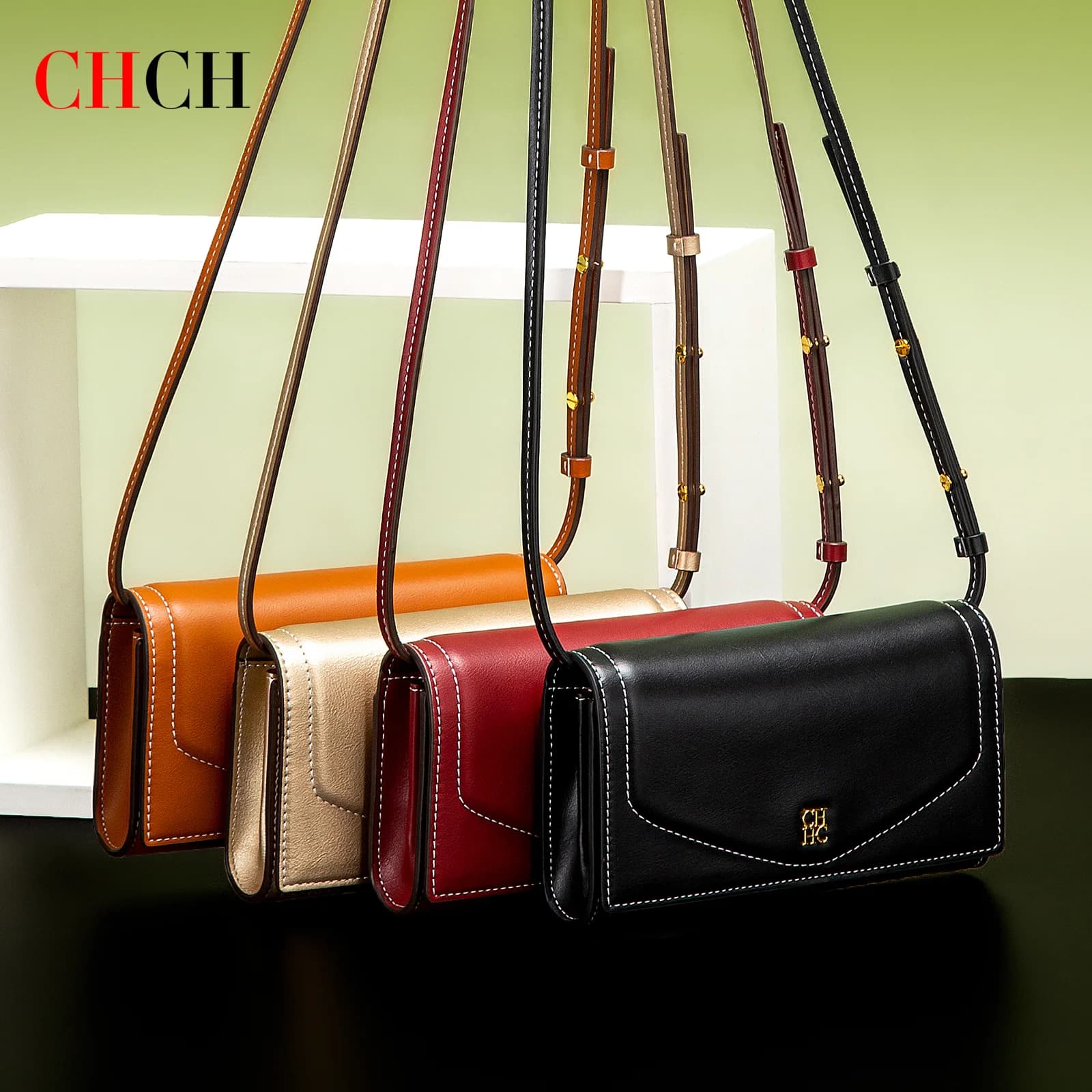 CHCH Women's Crossbody Bag Spring New Flip Small Square Bag Simple Women's Business Wallet Strap Detachable