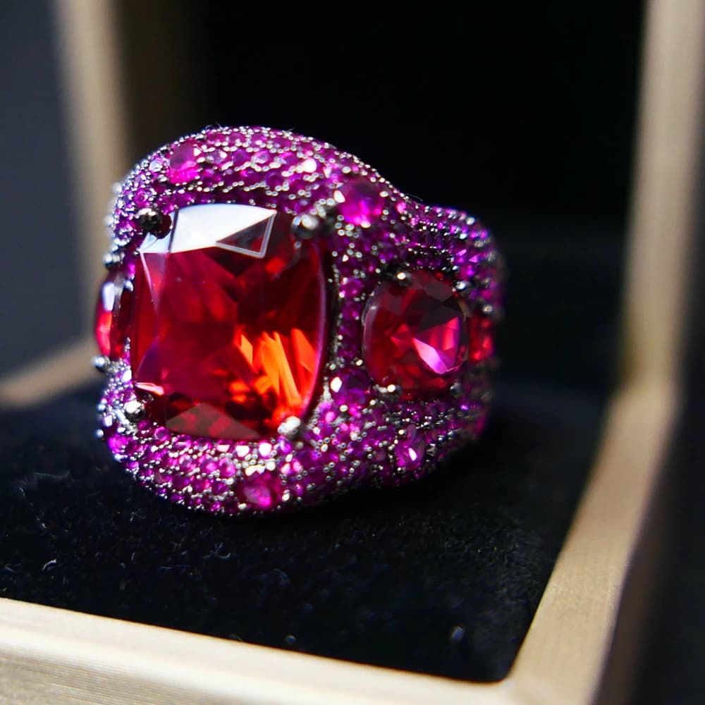 KQDANCE Luxury Heavy Craft Solid 925 Sterling Silver with Large Ruby Red Stones High Carbon Diamond Rings Women Fine Jewelry