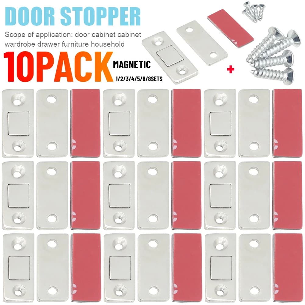 1-10 Sets Magnetic Cabinet Catches Door Stops Magnet Invisible Soft-Catch Ultra-Thin Anti-Rust Door Magnet with Screw for Home
