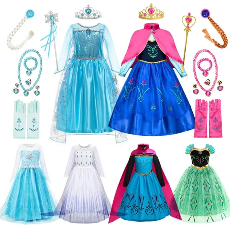 Disney Elsa Anna Princess Dresses Girls Mesh Sequin Dress Kids Cosplay Frozen Snow Queen Costumes Carnival Birthday Party Gowns