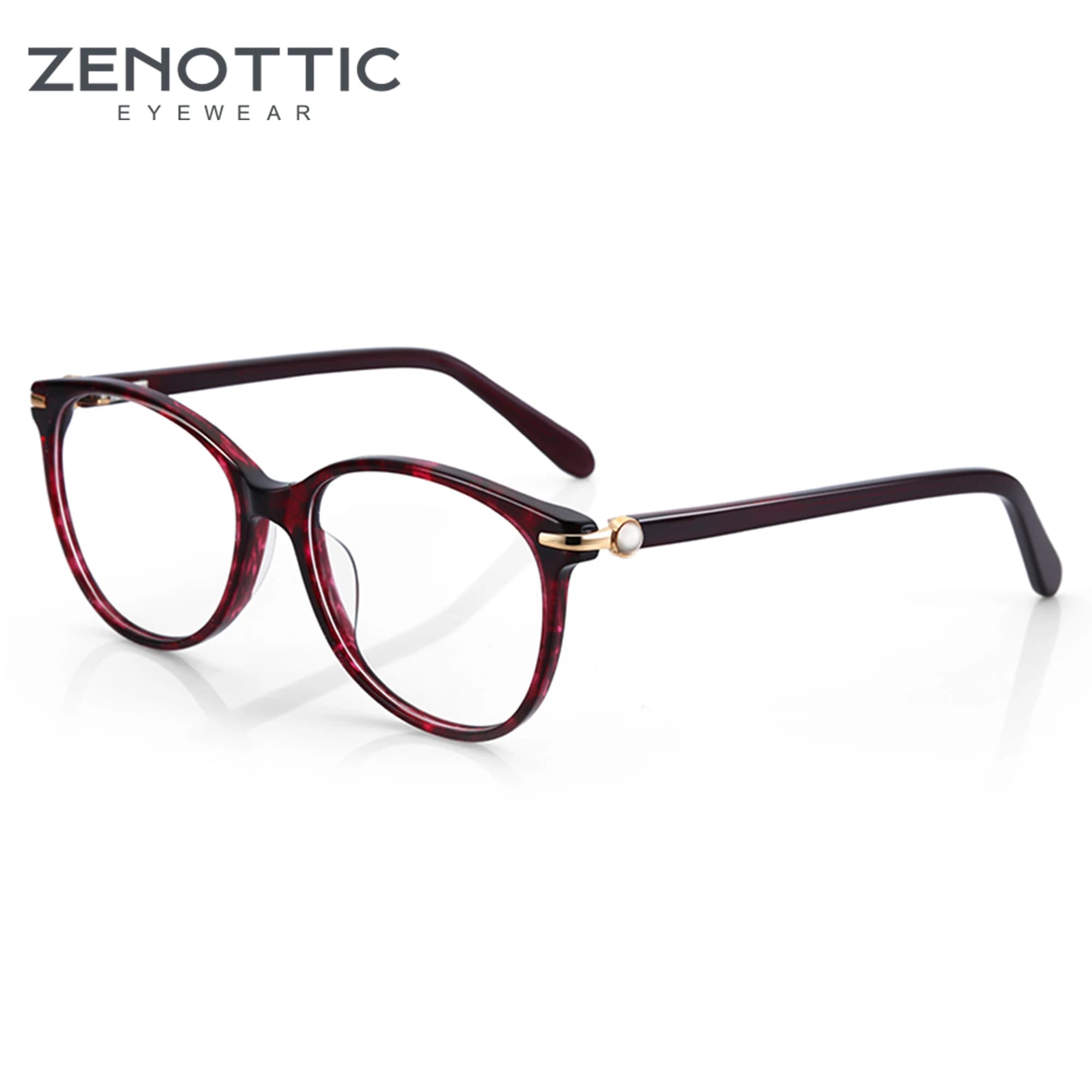 ZENOTTIC Fashion Urltra-Light Acetate Round Optical Glasses Frame for Women Vintage Eyewear No-Prescription Eyeglasses BT300