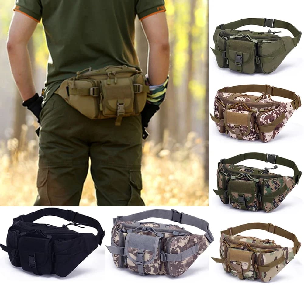 600D Nylon Waterproof Tactical Waist Bag Military Sport Fanny Pack Outdoor Cycling Fishing Adjustable Hip Bum Belt Wallet Pouch