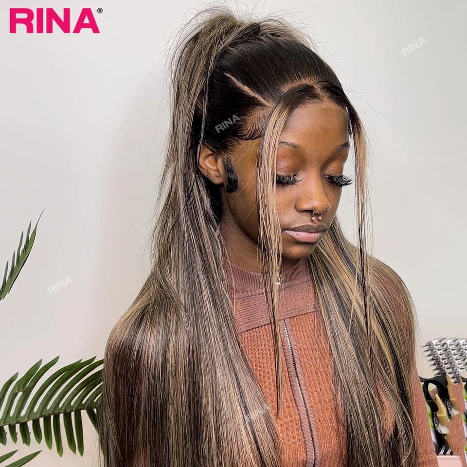 Highlight Blonde Straight 13x4 Lace Wig Human Hair Wigs 180 Density 13x6 Lace Front Wig Highlight 1B 27 Color 5x5 Lace Closure