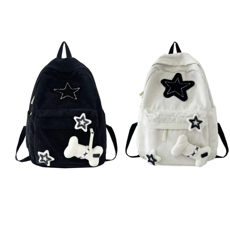 Y2K Girls Star Pattern Laptop Backpack Teen Student Large Capacity School Bookbag Corduroy Rucksack Double Strap Shoulder Bag