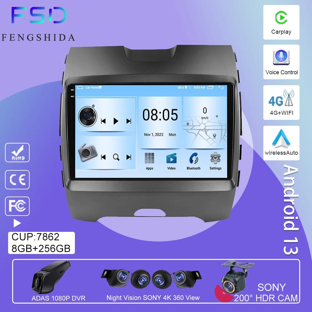 Carplay Android Auto For Ford Edge 2 2015 2016 2017 2018 Multimedia TV Car GPS Lettore Video Player Autoradio Navigation Radio