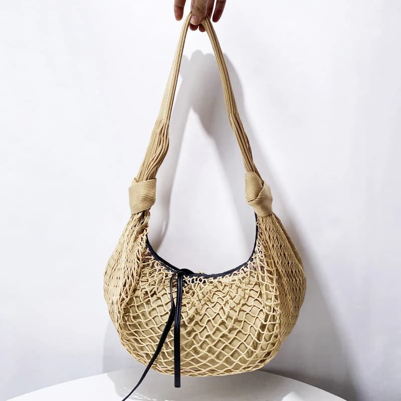 Fortune Croissant Filt Half Moon Bag For Women Luxury Designer Handbag Purse 2024 New In Mesh Hollow Out Underarm Cloth Shoulder