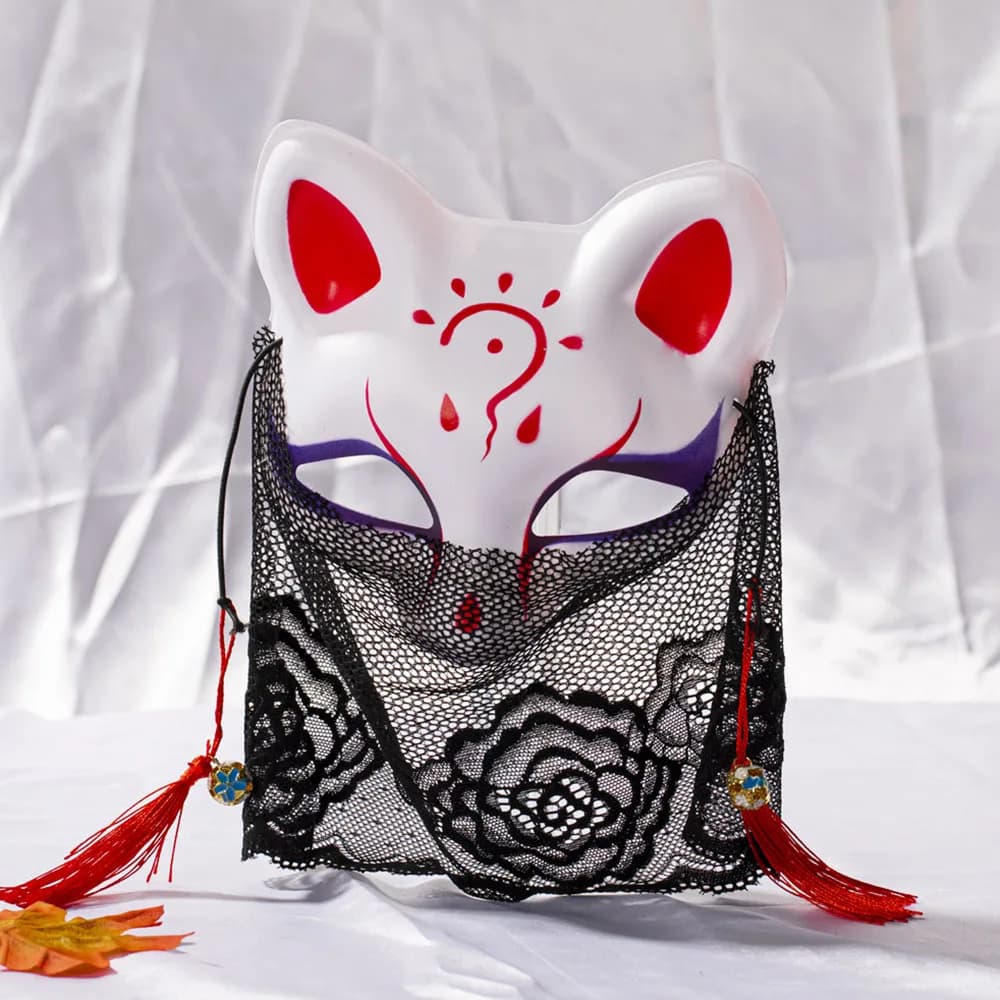 Black Lace Covers Fox Mask Japanese Sexy Women Half Face Fox Masks Halloween Party Masquerade Costumes Cosplay Dress Up Props