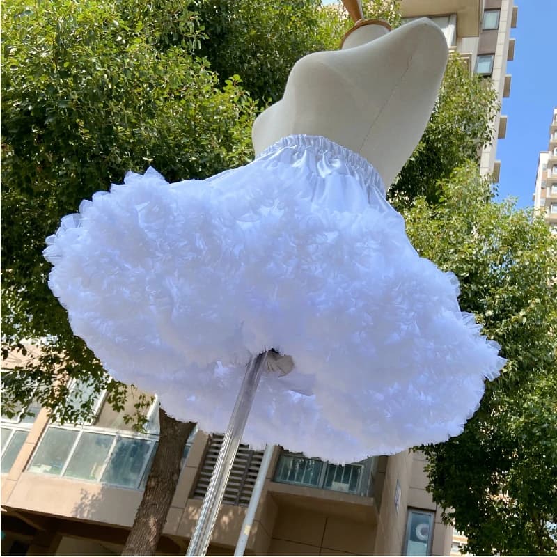 Lolita Petticoat Black and White 45cm Short Dress Tutu Mujer Adulta Cloud Elastic Waist Beautiful Bow, A Fluffy Vestido