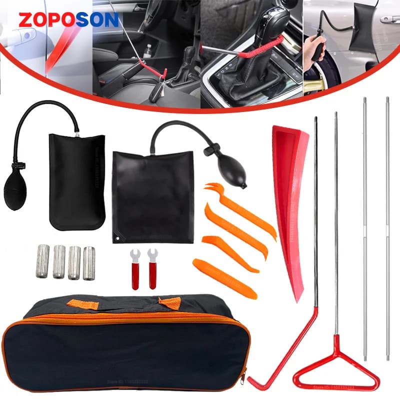 Car Tool Car Window Door Key Anti Lost Kit Inflatable Air Pump Air Wedge Non Marring Wedge with Long Reach Grabber for Car Truck