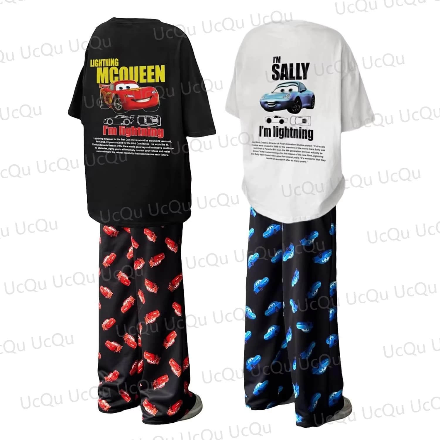 2025 McQueen & Sally Oversized Summer Pajama Set Cotton T-Shirt + Pants for Couples/Family Adults & Kids Outfit