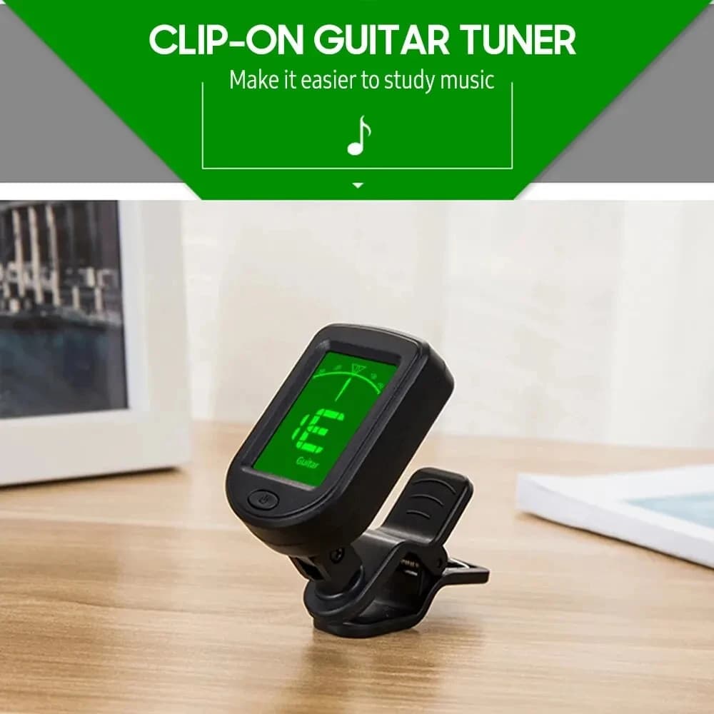 T-02 Guitar Tuner Clip-on Chromatic Digital Tuner LCD Display Mini Tuner String Instrument Accessories for Guitar Ukulele Violin