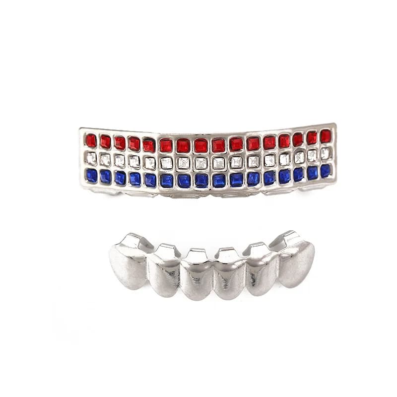 Silver Color Grillz Multi-Color Micro Pave CZ Bling Cubic Zirconia Top & Bottom Teeth Grillzs Hip Hop Grills