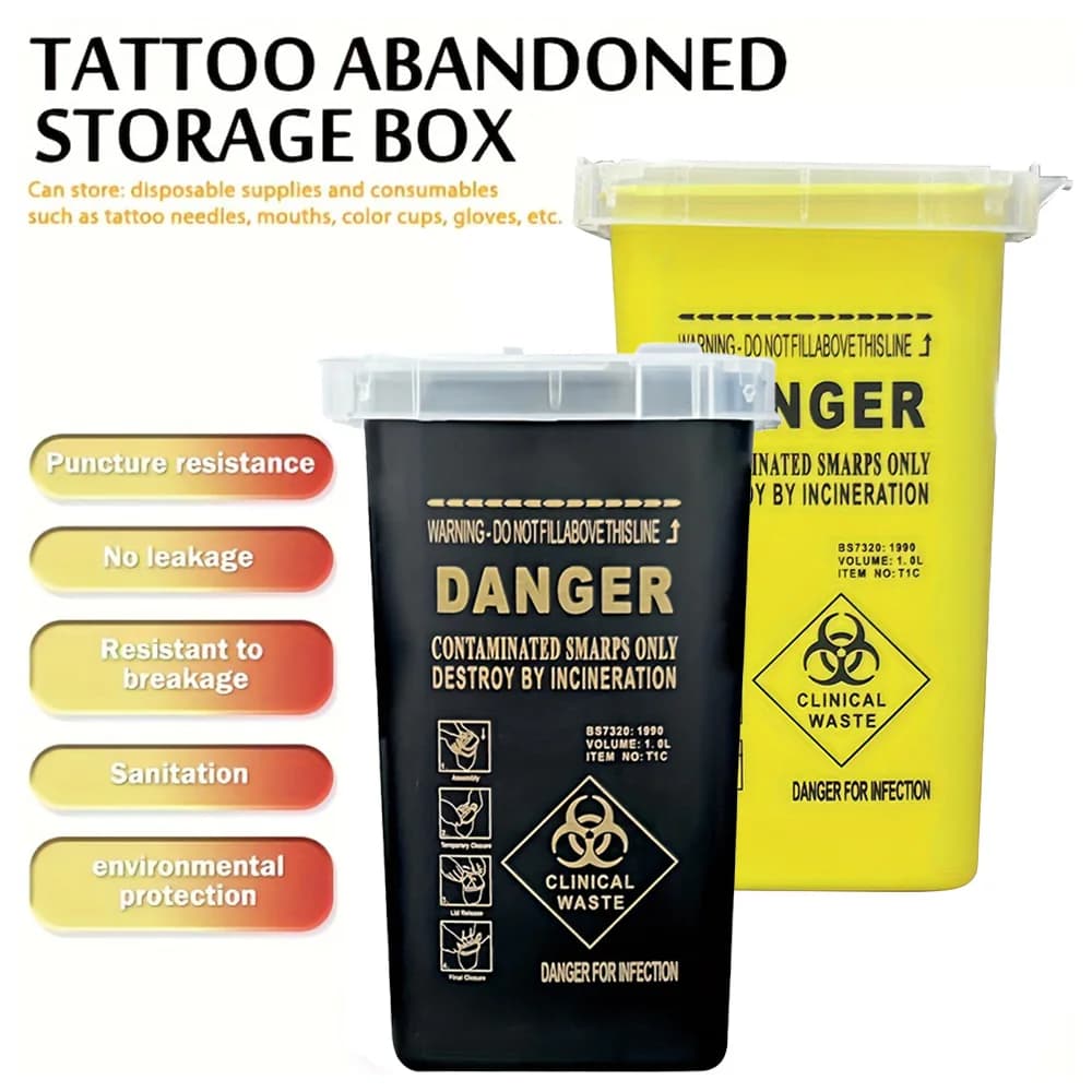 1L Plastic Tattoo Waste Box Medical Supplies Container Disposable Microblading Sharps Needle Tips Accessories for Eyebrows