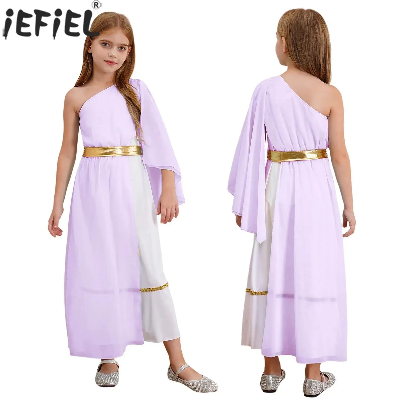 Girls Ancient Greek Roman Toga Athena Goddness Queen Princess Cosplay Costume Church Choir Worship Dress for Halloween Carnival