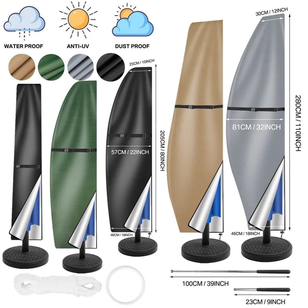 Patio Umbrella Parasol Cover Waterproof Outdoor Banana Straight Style Fits Cantilever Umbrella Up to 12-14 Feet