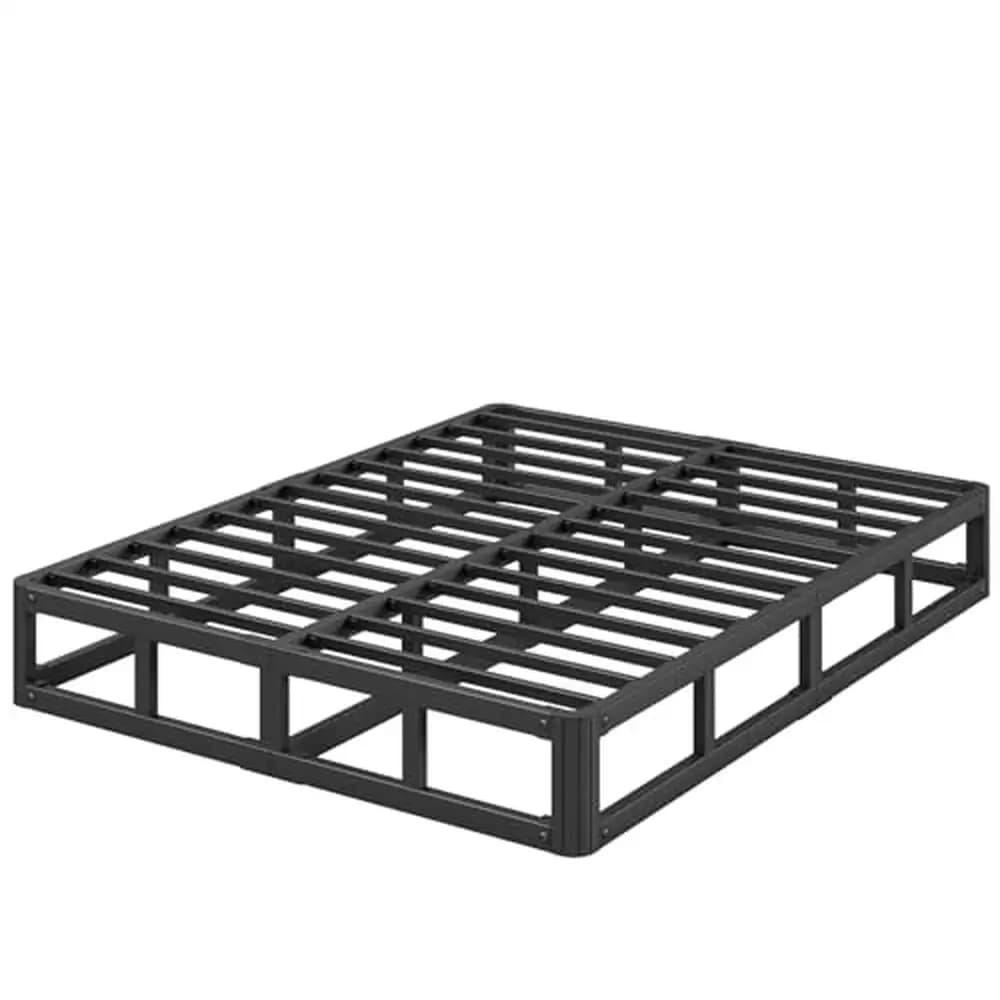 Heavy Duty 7-Inch Steel Slat Queen Bed Frame Noise-Free Easy Assembly Sturdy Platform Bed High Mattress Box Spring Alternative