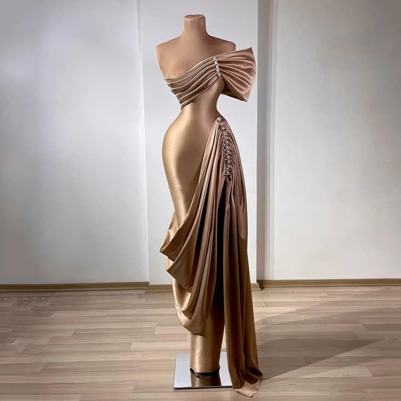 Thinyfull Sexy Mermaid Prom Evening Dresses One Shoulder Pearls Satin Night Party Dress Women Cocktail Prom Gowns Customized