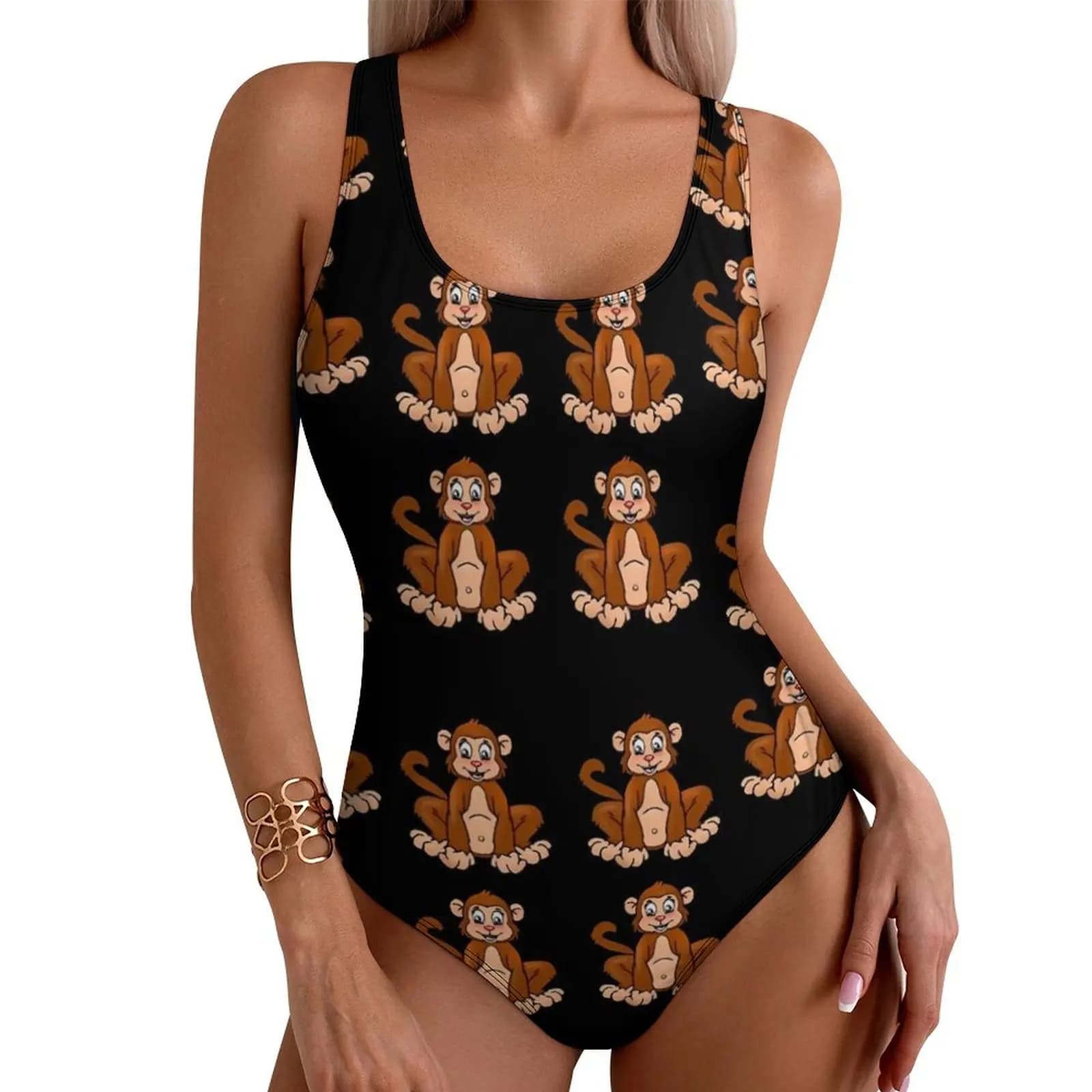 Funny Monkey Swimsuit Animal Print Swimwear One Piece Sport Bodysuit High Cut Bathing Suits Female Push Up Sexy Beach Outfits