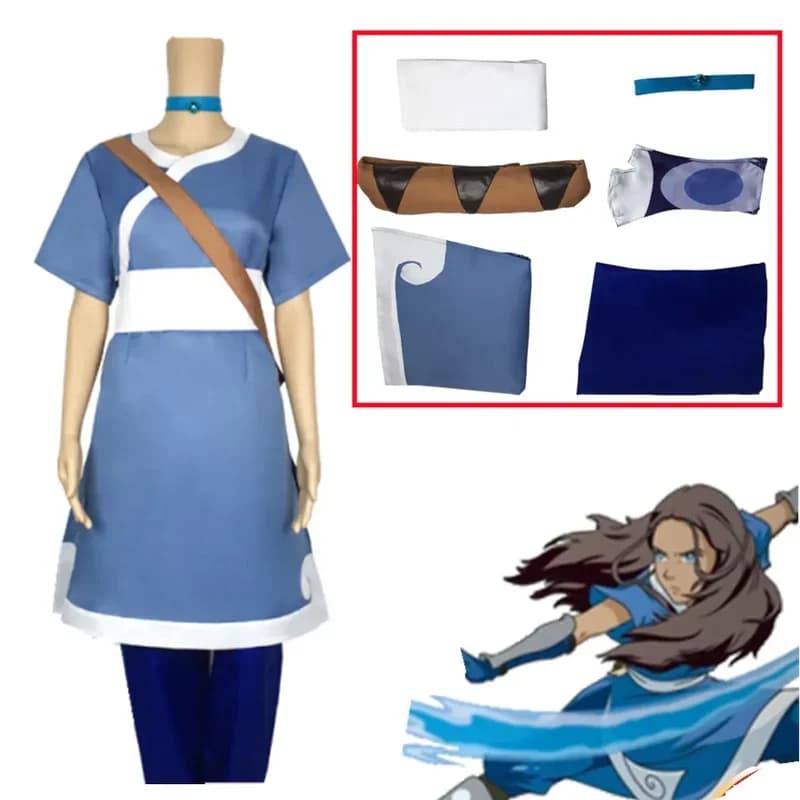 Avatar the last airbender katara men cosplay Costume Anime Avatar the last Airbender Cosplay Costume Necklace Bag Wig shoes boot