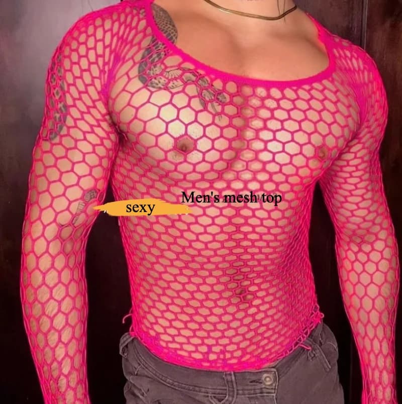Men's Mesh Top Sexy Underwear Male Club Wear 5-Color Young Boyfriend Bodysuit Guy Breathable Costumes Comfortable Lingerie