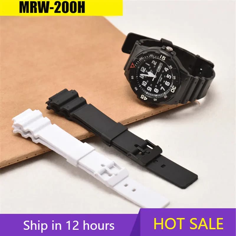 Resin Strap For Casio MRW-200H 18MM Watch Band Mens Sports Waterproof Black White Replacement Watch Accessories