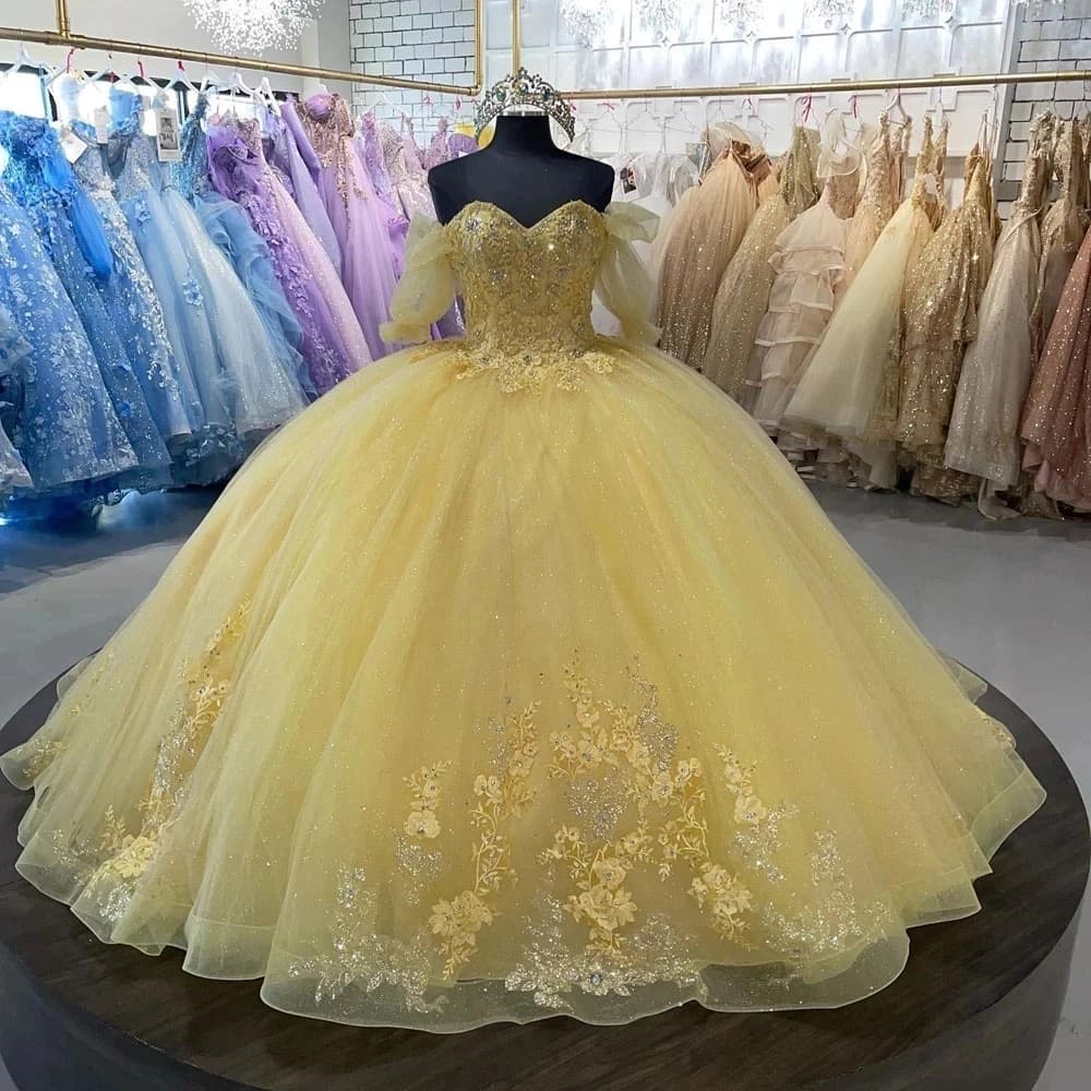 ANGELSBRIDEP Yellow Quinceanera Dress Elegant Sweetheart Party Prom Ball Gown Sweet Floral Appliqued Quinceanera Dresses HOT