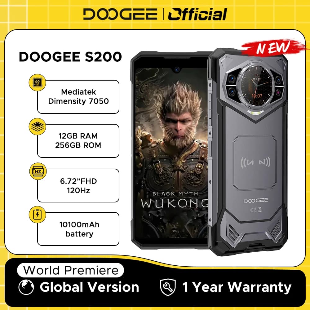 【Brand+】World Premiere DOOGEE S200 5G Rugged Phone 6.72" 120Hz Display 12GB RAM 256GB ROM 100MP AI Main Camera 10100mAh NFC