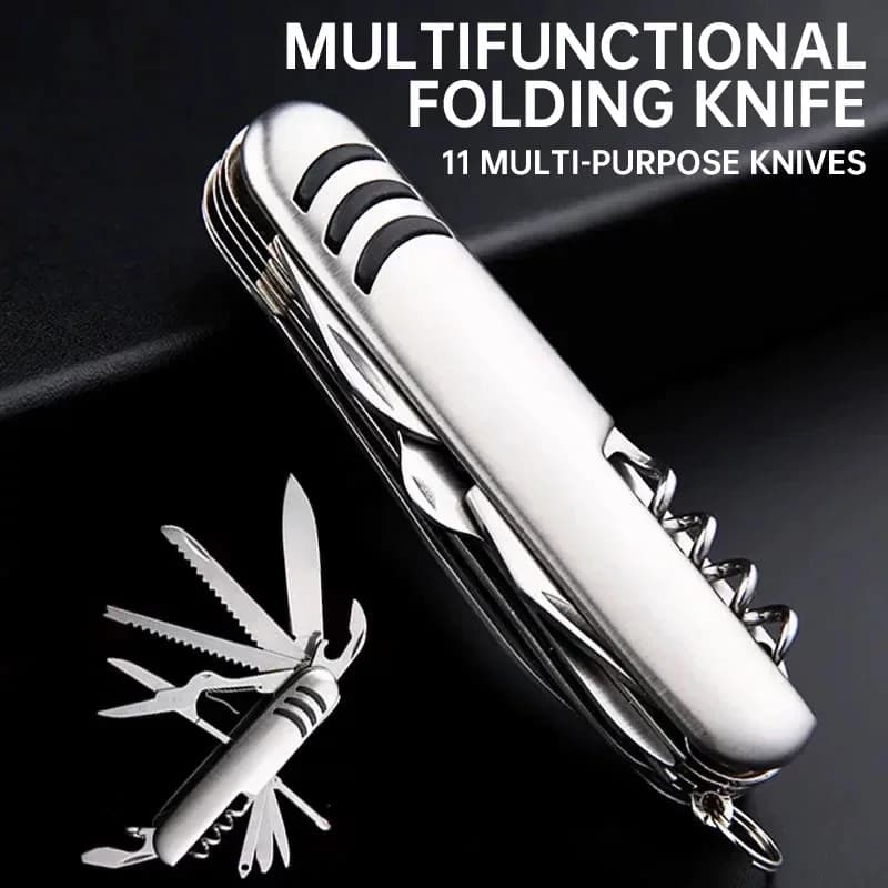 2pcs Portable Multi-purpose Knife 11 in 1 Folding Stainless Steel Cross Screws, Wood Saw Scissors Hiking Emergency Tool