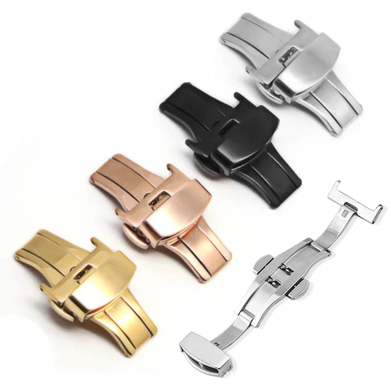 Stainless Steel Butterfly Buckle Polished Matte Button Watch Band Buckles 16mm 18mm 20mm 22mm Watchbands Clasp Accessories