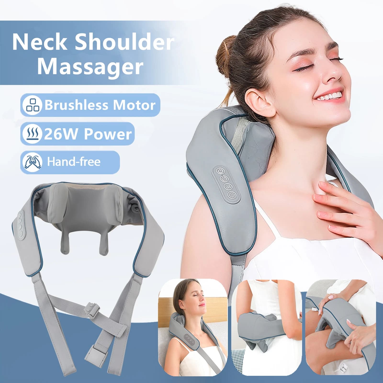 Foreverlily 26W Neck And Shoulder Massager Wireless Shoulder And Back Kneading Massage Shawl Trapezius Neck Cervical masajeador