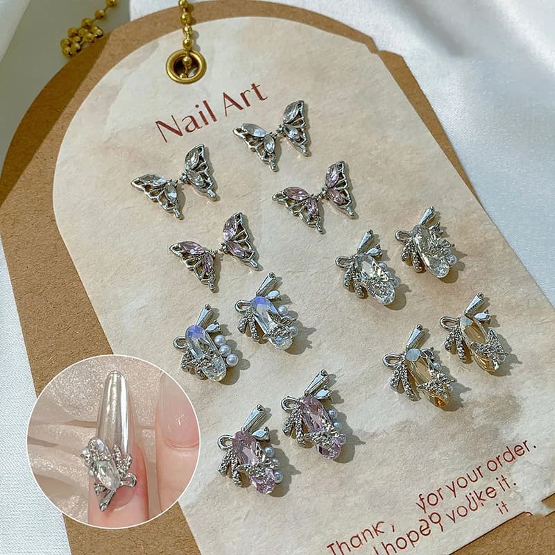 5Pcs 3D Half Butterfly Alloy Nail Charms Metal Bow-knot Design Jewelry Bow Nail Art Rhinestones DIY Nail Art Accessories