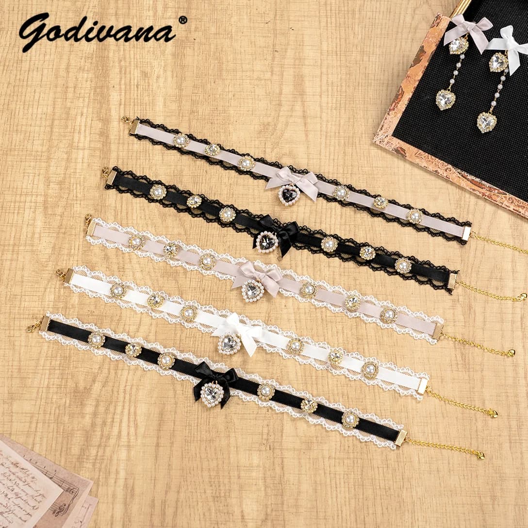 Japanese Mine Series Mass-produced Choker Lolita Sweet Cute Pearl Rhinestone Collar Necklace Collarbone Chain Choker