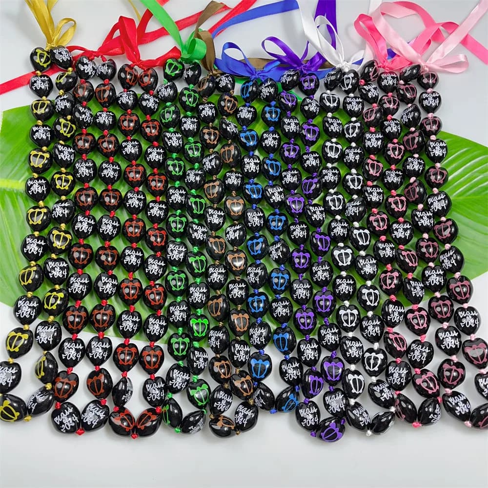 50pcs/lot Class of 2024 Graduation Leis Acrylic Hawaiian Kukui Nut Lei with with Painted Honu Turtle Necklace Cheap In Stock