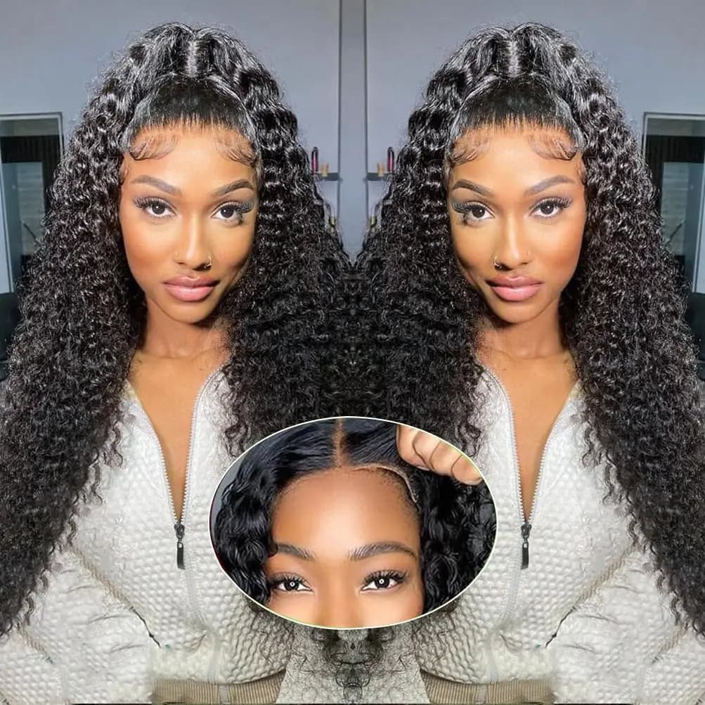 200 Density Water Curly 13x6 Transparent Front Glueless Human Hair Wigs 30 32 34 Inch Deep Wave 13x4 Lace Frontal Wig For Women
