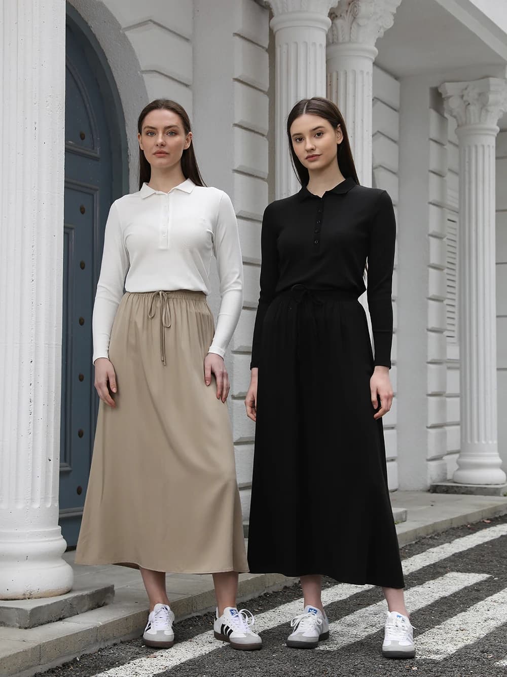 AP 2025 Spring and Summer Women Turn-down Collar Tee Soft Tencel Lady Cotton Blend Skirt Comfortable Casual
