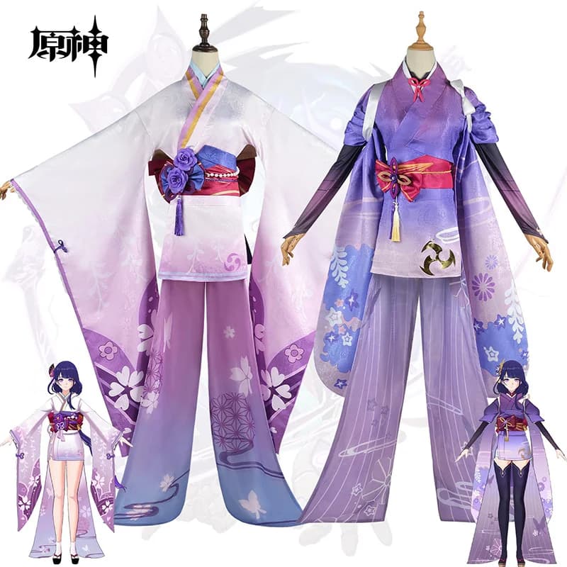 In Stock Raiden Ei Raiden Makoto Cosplay Costume Genshin Impact Elegant Gradient Purple loose Female kimono H