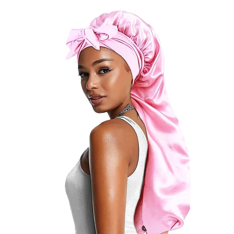 High Elastic Satin Solid Wide-brimmed Sleeping Hat Unisex Head Wrap Elastic Band Cap Hair Care Bonnet Night Sleeping Hat