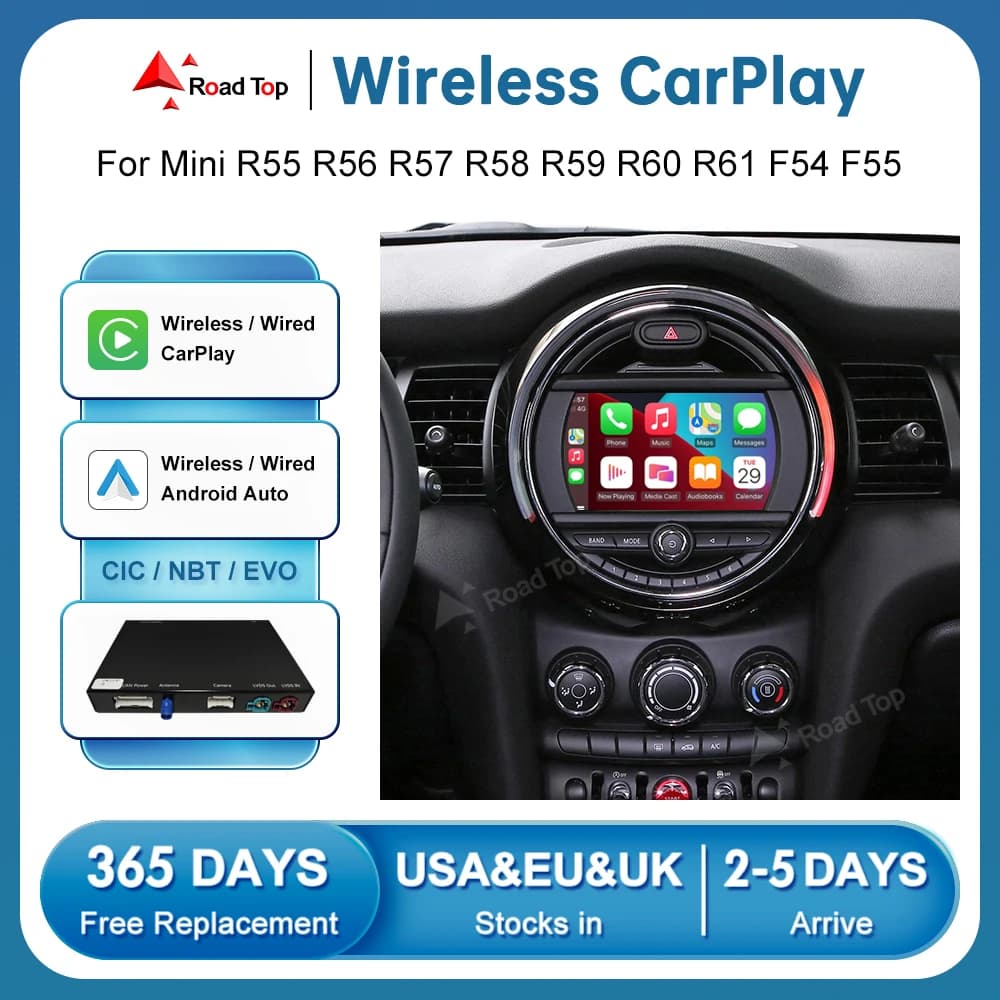 RoadTop Wireless CarPlay Android Auto for Mini R55 R56 R57 R58 R60 R61 F54 F55 F56 Clubman Countryman Cooper John Cooper Works