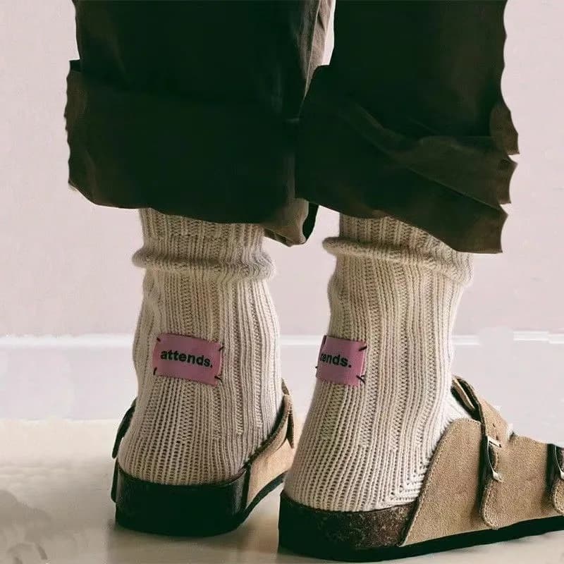 Korean Needle Thick Thread Knitted Middle Tube Socks Cotton Japanese Simple Pink Label Men Women Couples Sports Stacked Socks