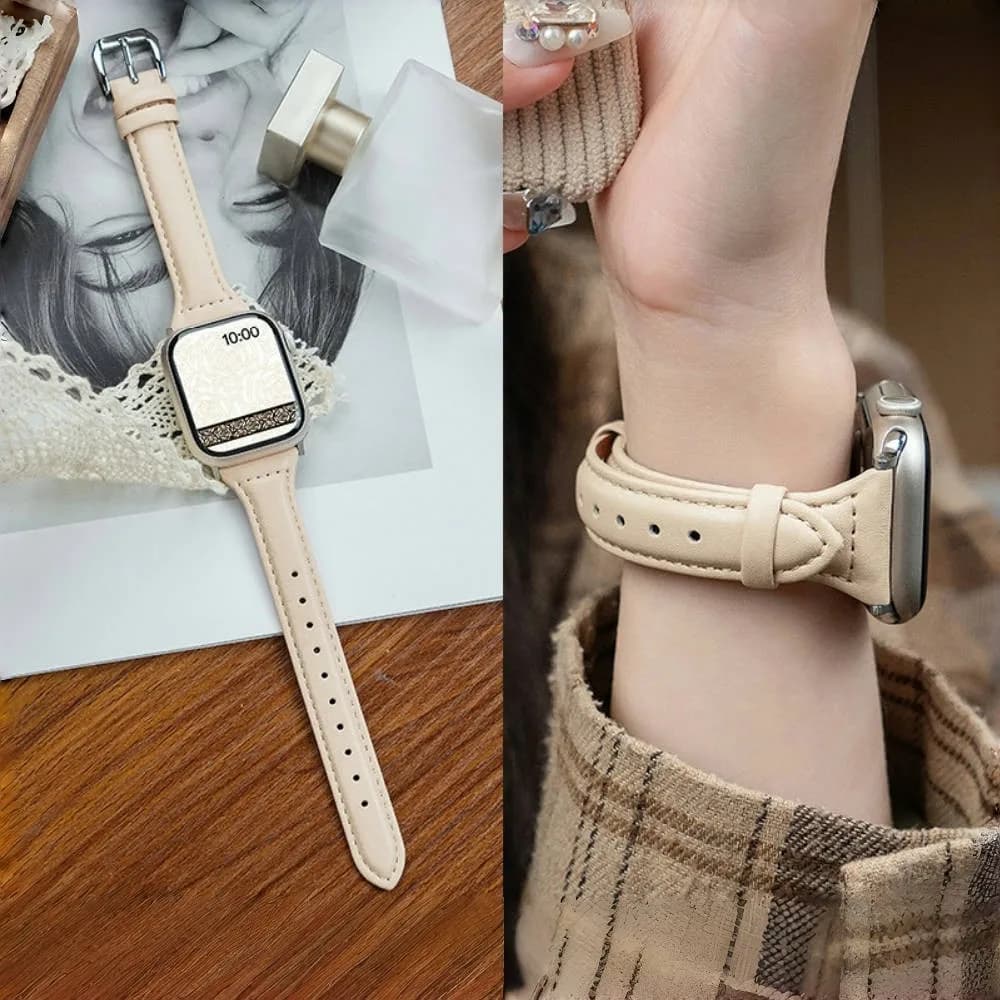 Slim Leather Strap for Apple Watch Band 44mm 40 41 45 38 49 42 46mm Women Wrist Bracelet IWatch Serie 10 9 8 7 6 5 4 SE Ultra 2