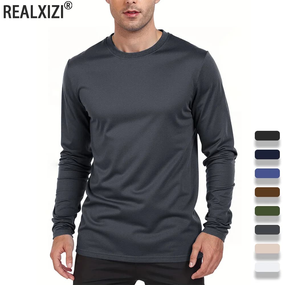 Spring Autumn Men‘s T-shirts Long Sleeve Casual Tops Solid Color High Quality Male T-Shirt Classic Men Clothing