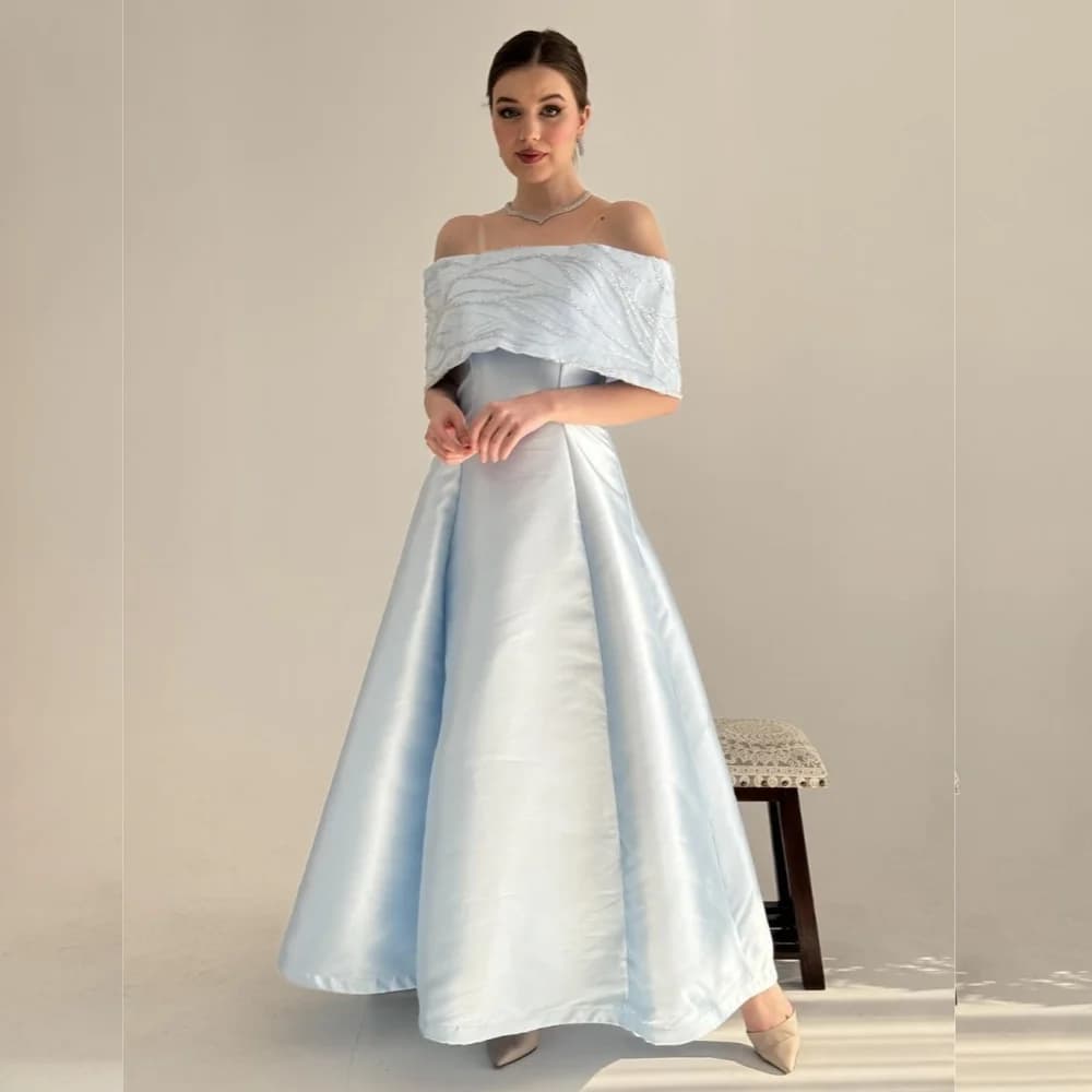 Customized High Quality Jersey Pleat A-line Off-the-shoulder Midi Dresses Bespoke Occasion Dresses Pastrol Unisex Chinese Style